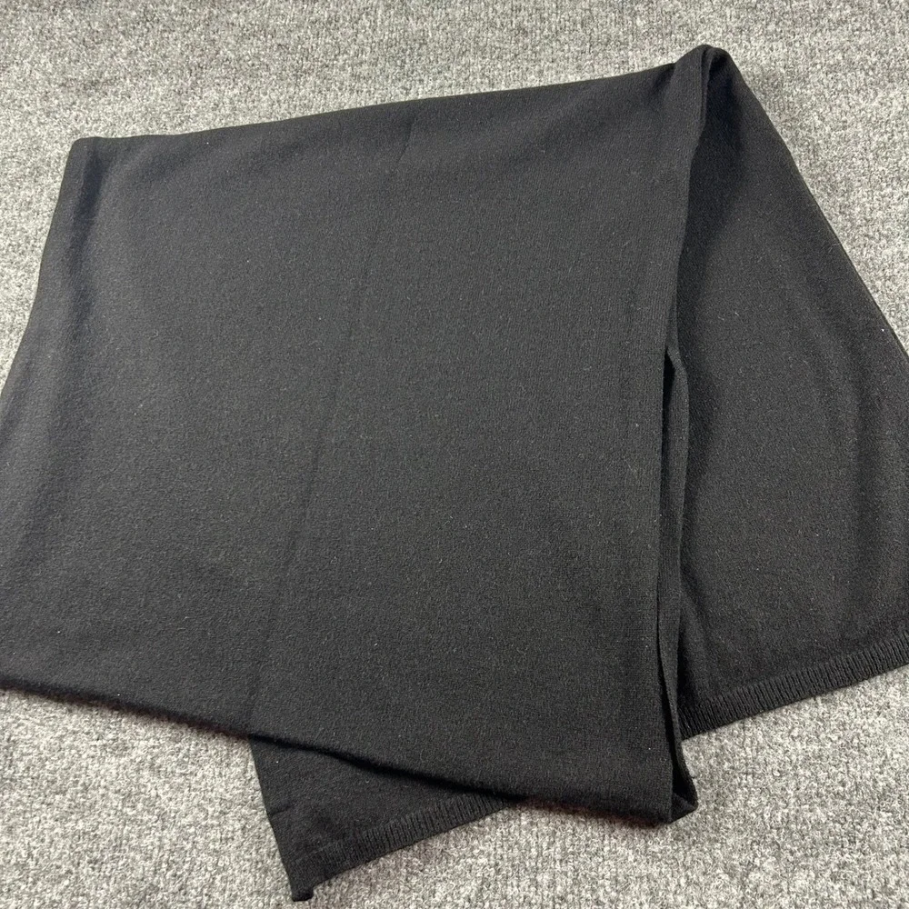 100% Cashmere Scarf Black Solid Knit Luxury Winter Wrap Unisex 78x21